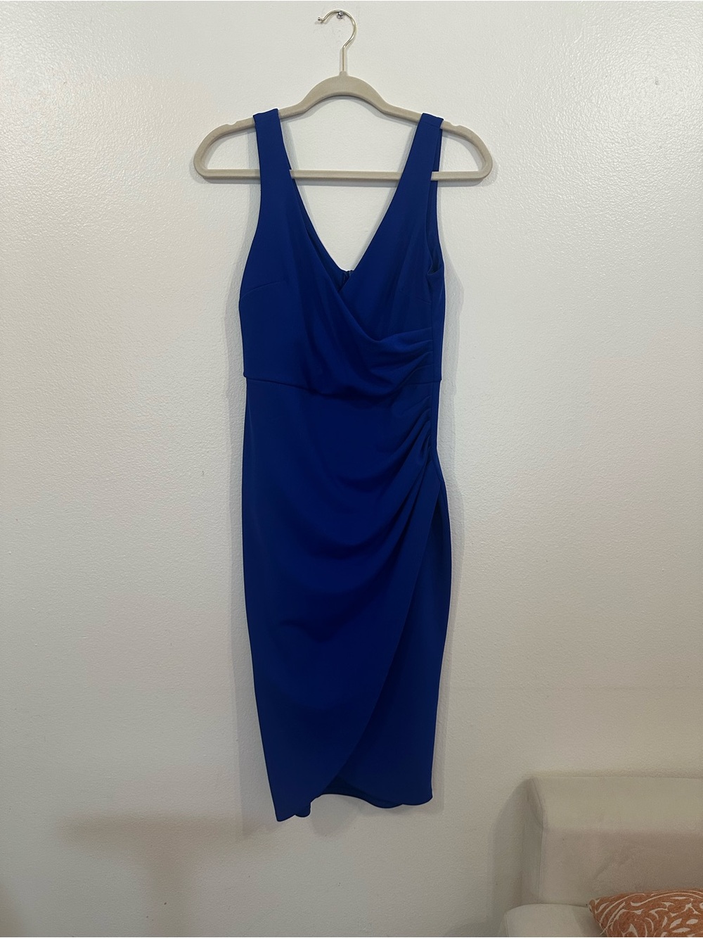 Premier Cobalt Blue Sleeveless V-Neck Ruched Midi Dress